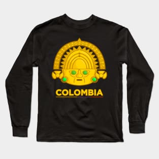 Ancient colombian indigenous god golden representation with green emerald Long Sleeve T-Shirt